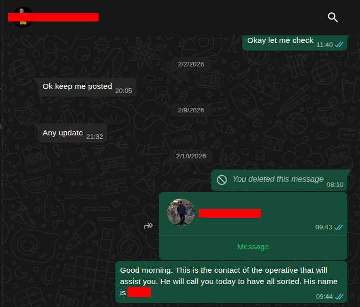 Client WhatsApp testimonial