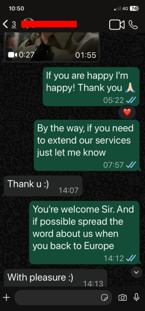 Client WhatsApp testimonial